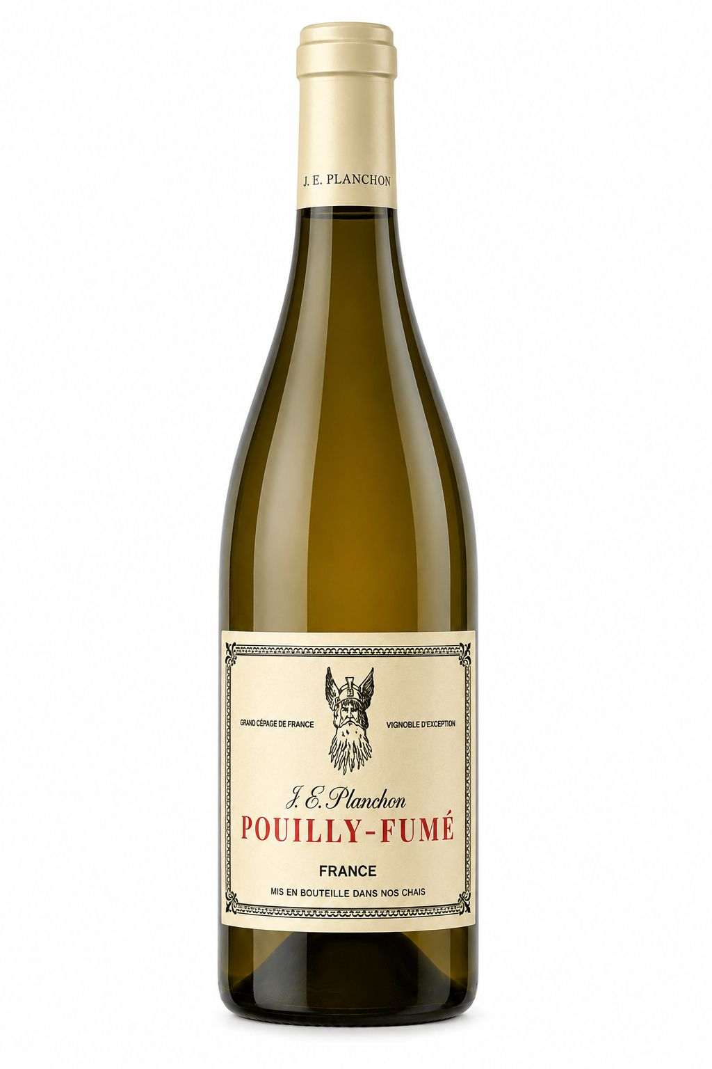 J-É Planchon Pouilly-Fumé bottle with gold capsule and a classic cream label